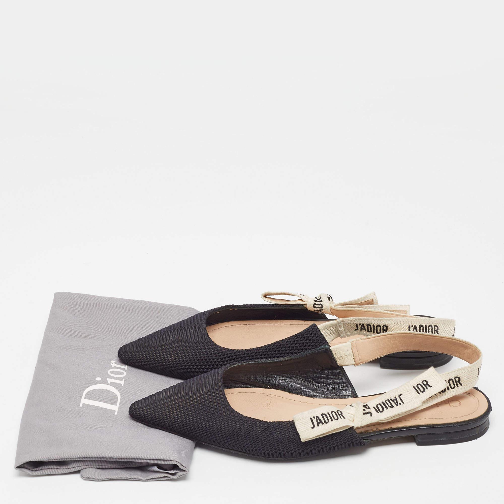 Dior Black Canvas J'Adior Slingback Flats Size 37 5