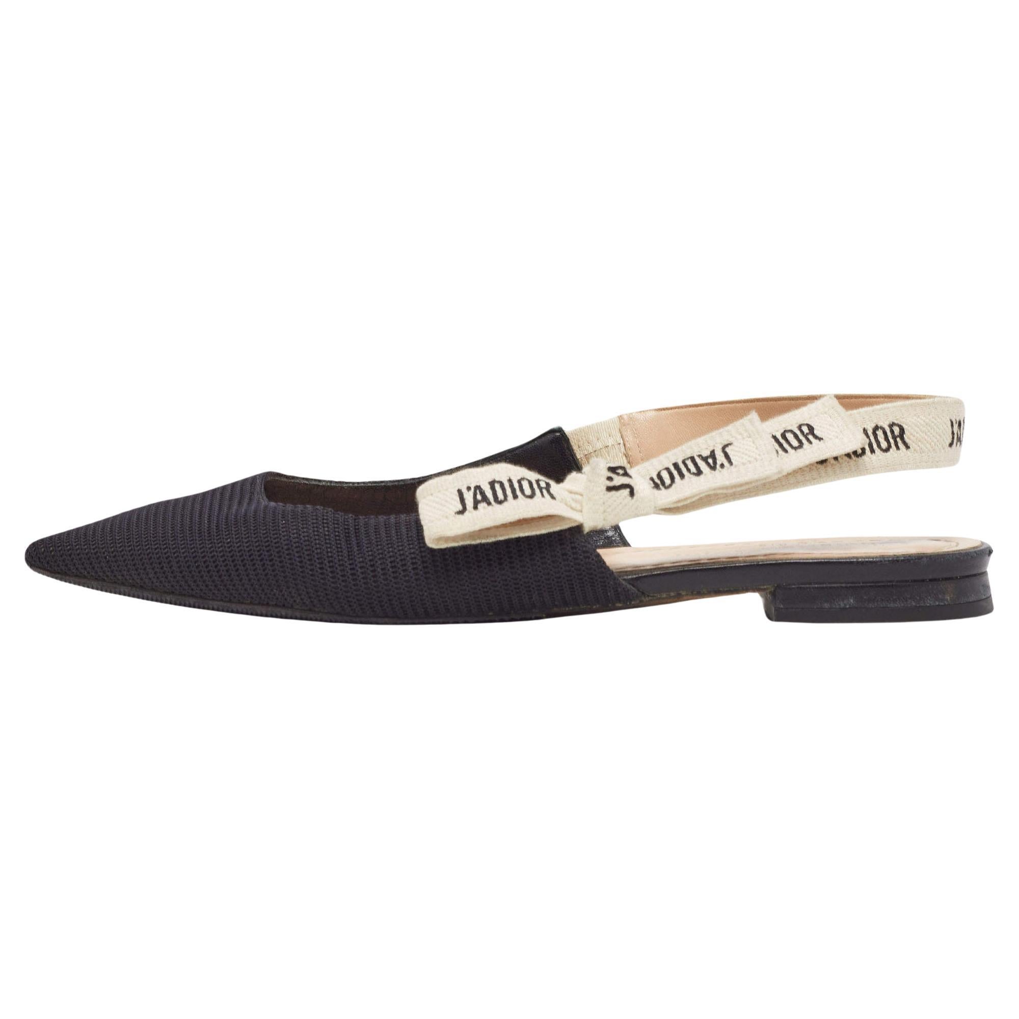 Dior Black Canvas J'Adior Slingback Flats Size 37