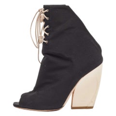 Dior Black Canvas Open Toe Lace Up Ankle Boots Size 37.5 Dior Black Canvas Open Toe Lace Up Ankle Boots Size 37.5