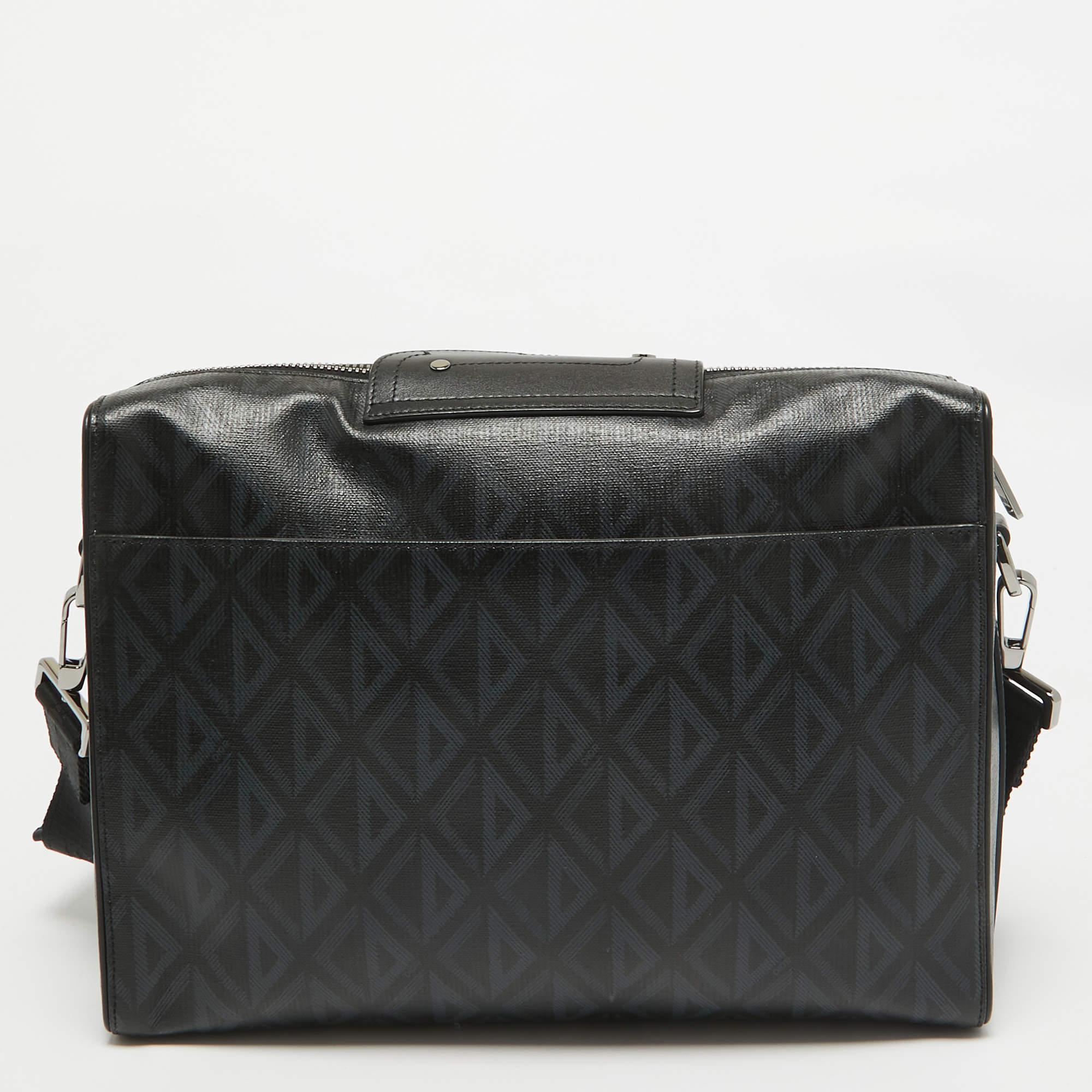 Men's Dior Black CD Diamond Print Coated Canvas and Leather Lingot Messenger Bag For Sale