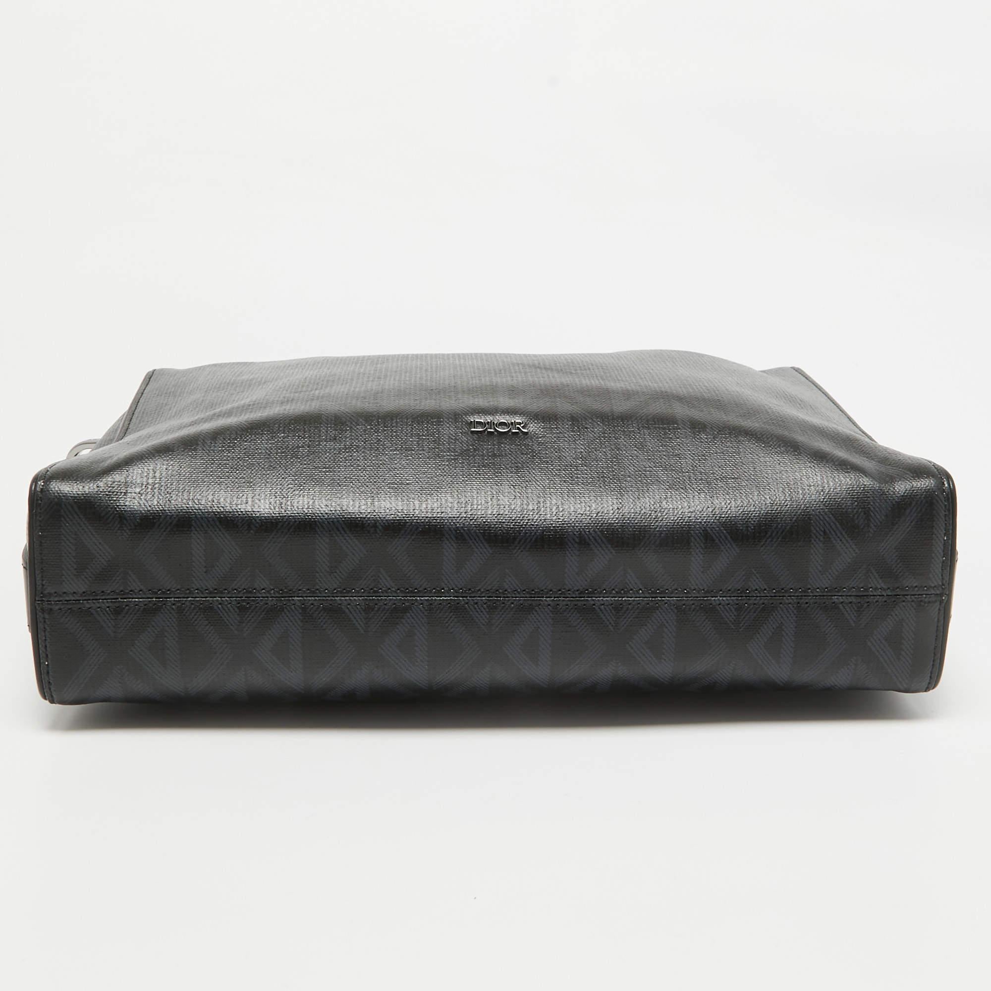 Dior Black CD Diamond Print Coated Canvas and Leather Lingot Messenger Bag For Sale 2
