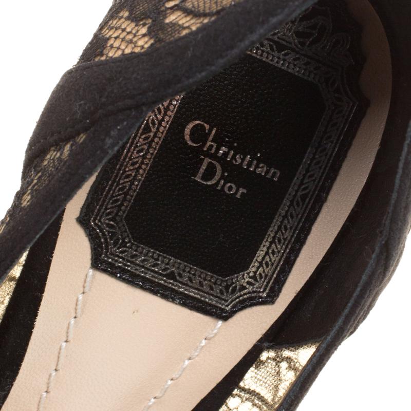 Dior Black Chantilly Lace and Suede Pointed Toe Pumps Size 35.5 2