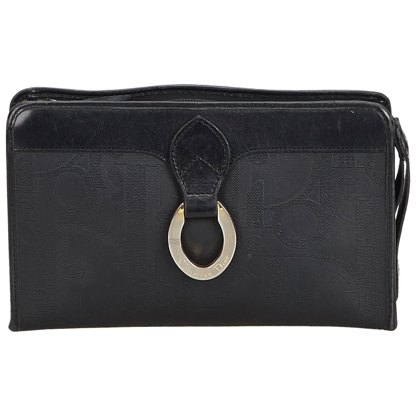 Dior Black Coated Canvas Fabric Oblique Clutch Bag France For Sale