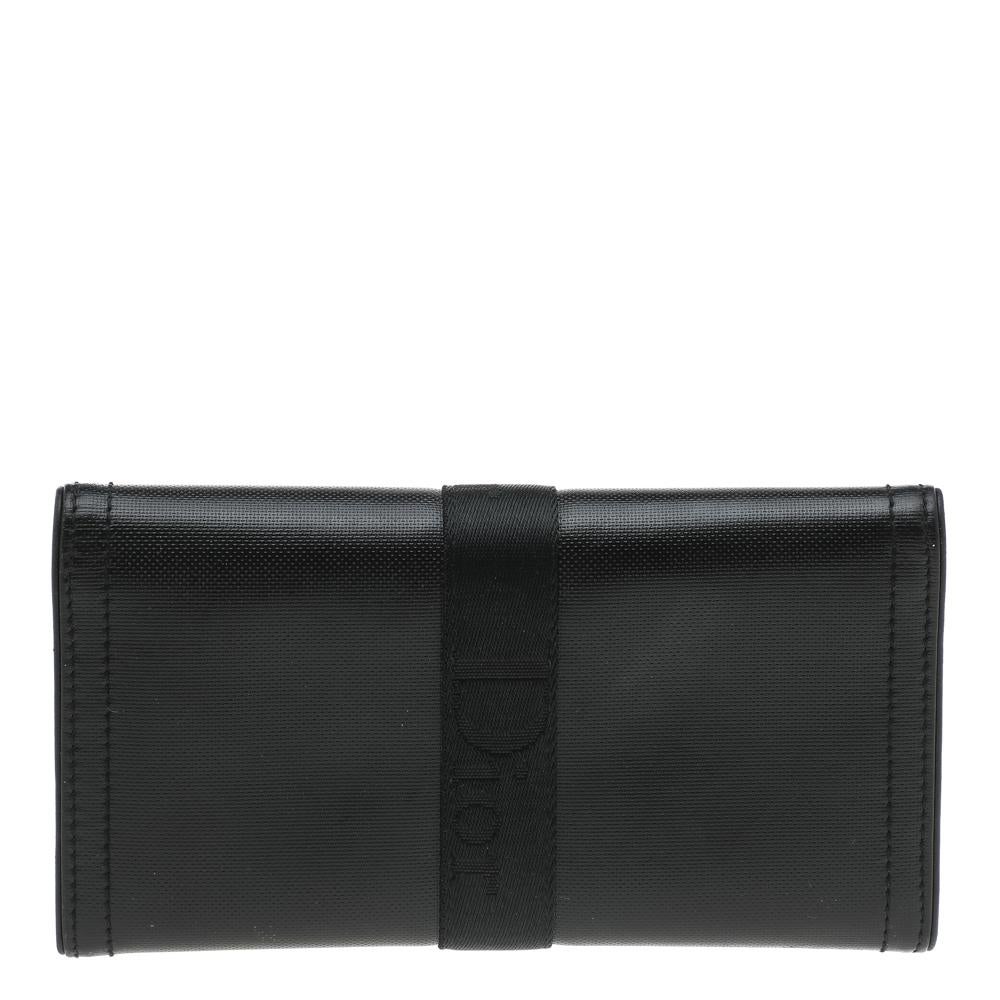 Dior Black Coated Canvas Logo-Tape Continental Wallet 5