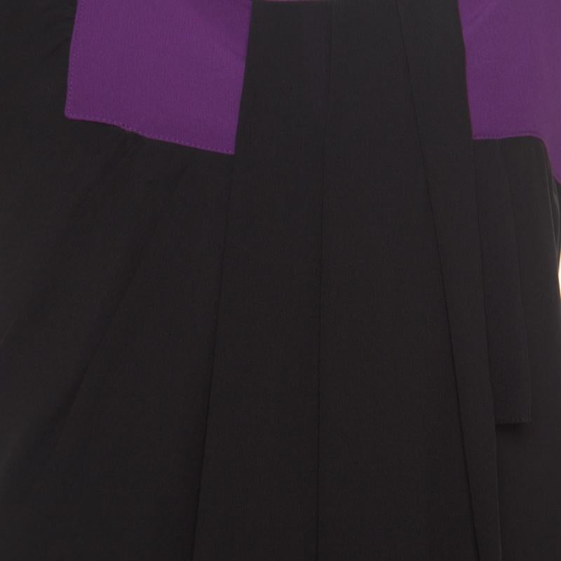 Dior Black Colorblock Silk Draped Front Sleevless Dress M 2