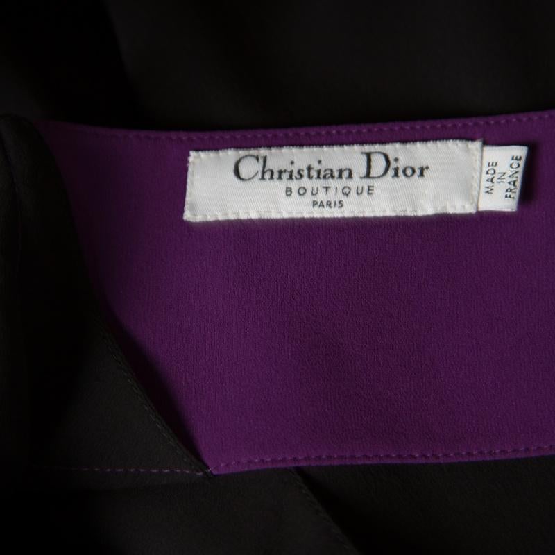 Dior Black Colorblock Silk Draped Front Sleevless Dress M 2