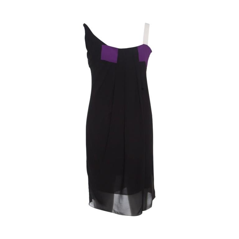 Dior Black Colorblock Silk Draped Front Sleevless Dress M