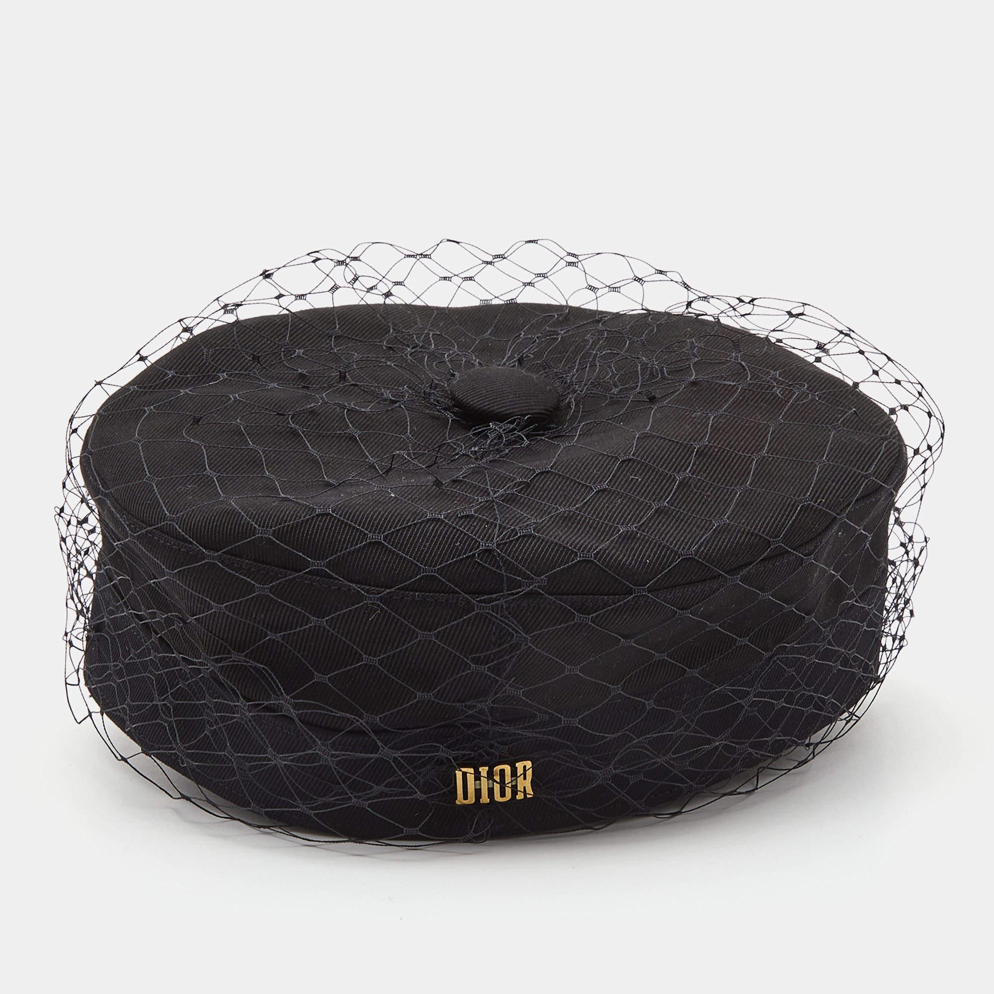 Women's Dior Black Cotton Arty Mesh Veil Newsboy Cap Size 58