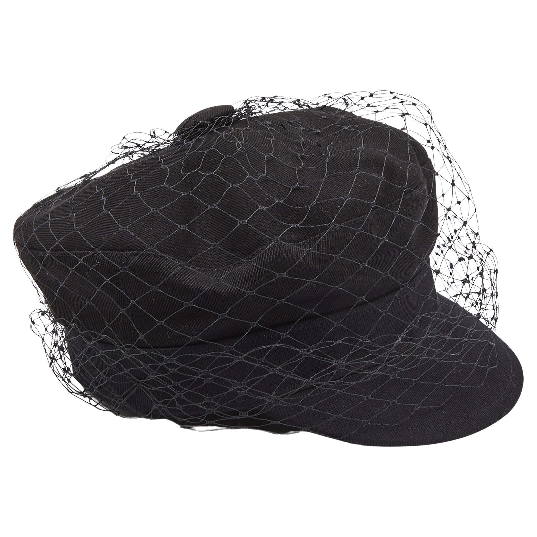 Dior Black Cotton Arty Mesh Veil Newsboy Cap Size 58 For Sale