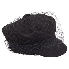 Dior Black Cotton Arty Mesh Veil Newsboy Cap Size 58
