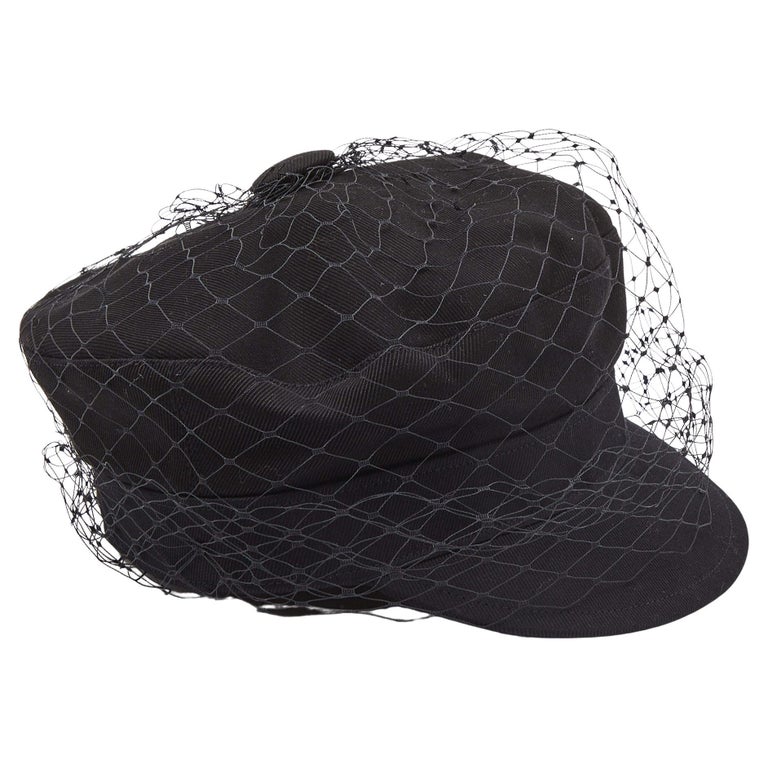 Dior Black Cotton Arty Mesh Veil Newsboy Cap Size 58 at 1stDibs