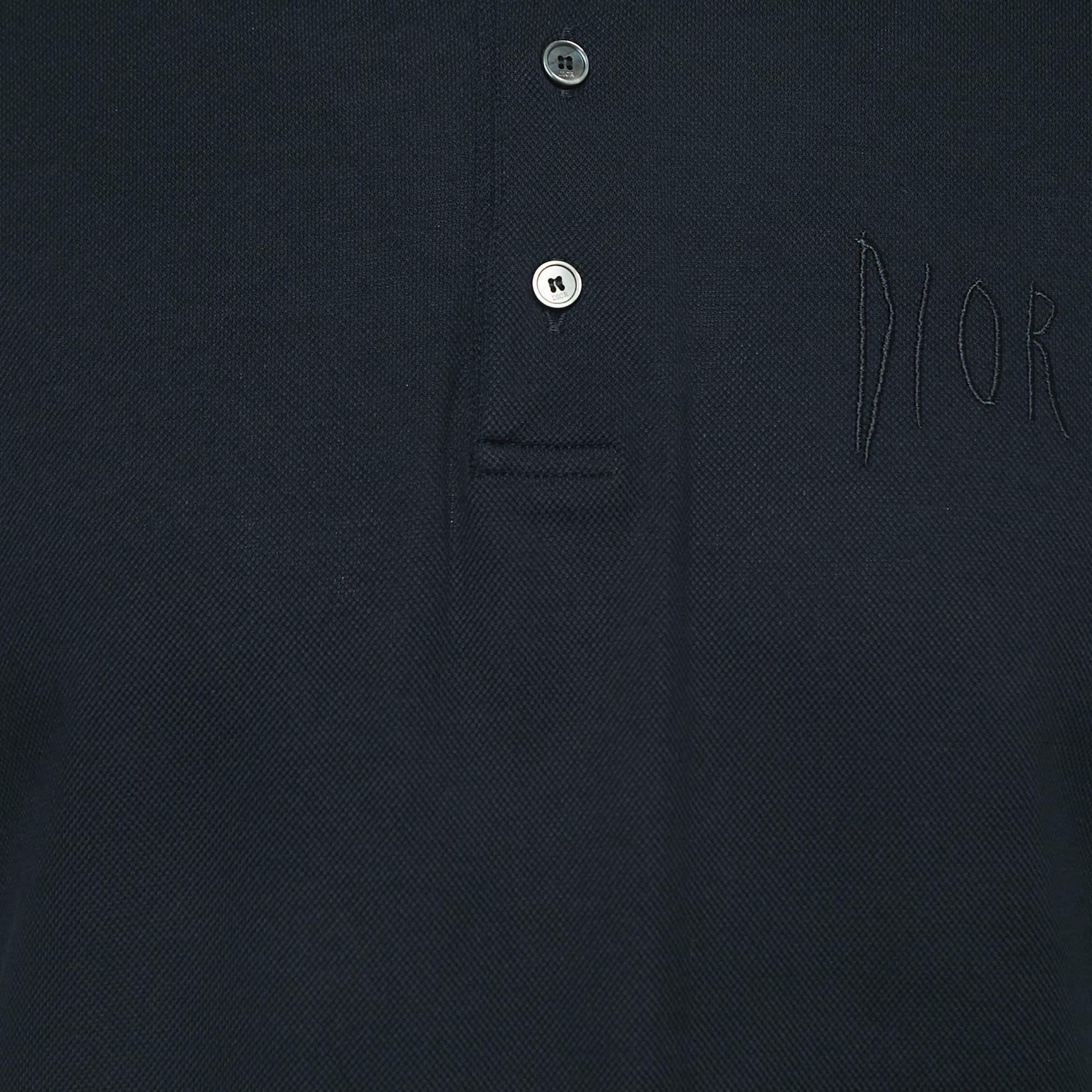 Dior Black Cotton Embroidered Polo T-Shirt M In Good Condition In Dubai, Al Qouz 2
