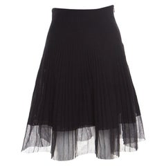 Dior Black Cotton Pleated Sheer Hem Detail Flared Midi Skirt M