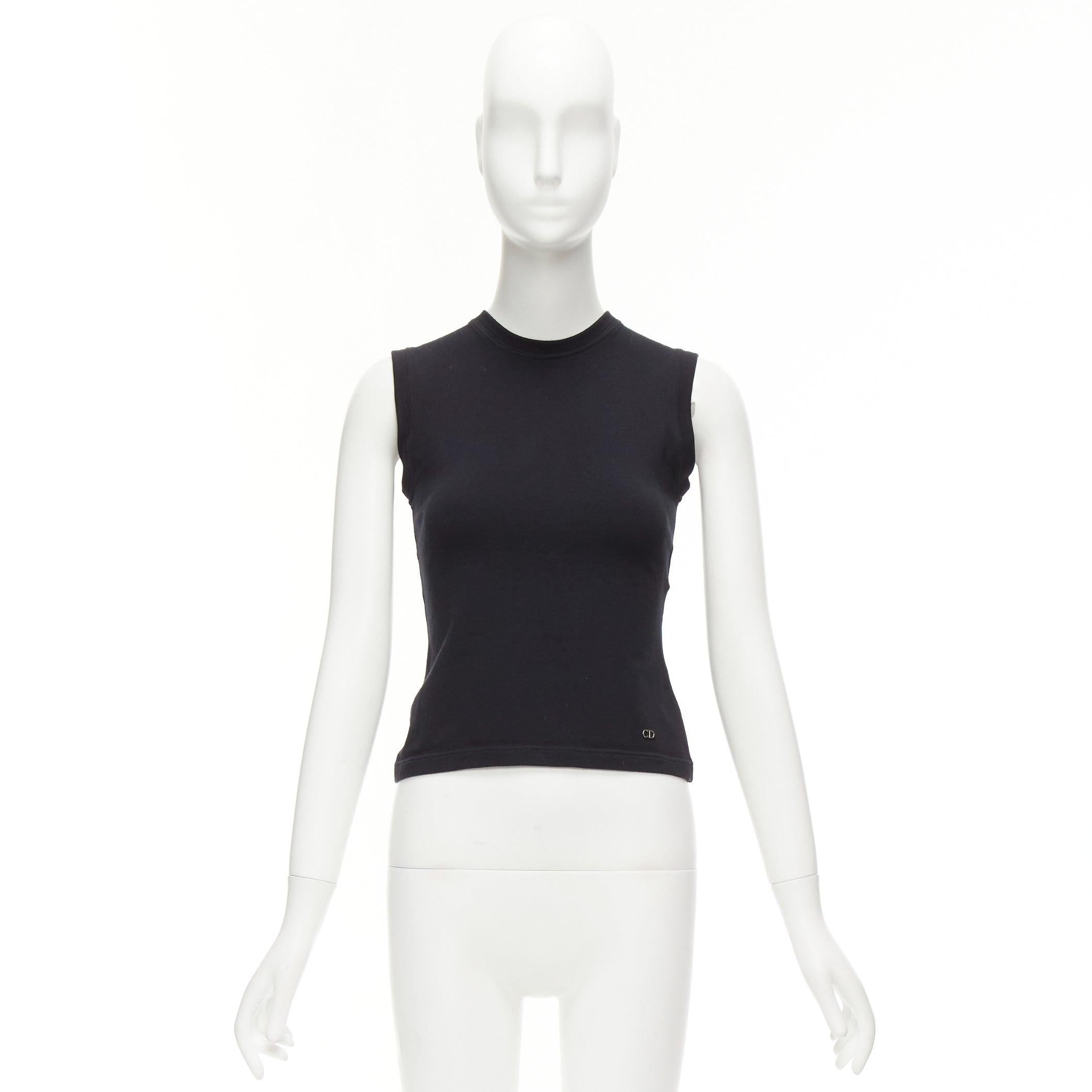 DIOR nero in cotone argento con logo CD, canotta girocollo senza maniche FR36 S in vendita 4