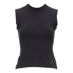 DIOR black cotton silver CD logo plate sleeveless crew neck tank top FR36 S