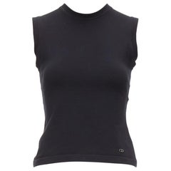 DIOR nero in cotone argento con logo CD, canotta girocollo senza maniche FR36 S