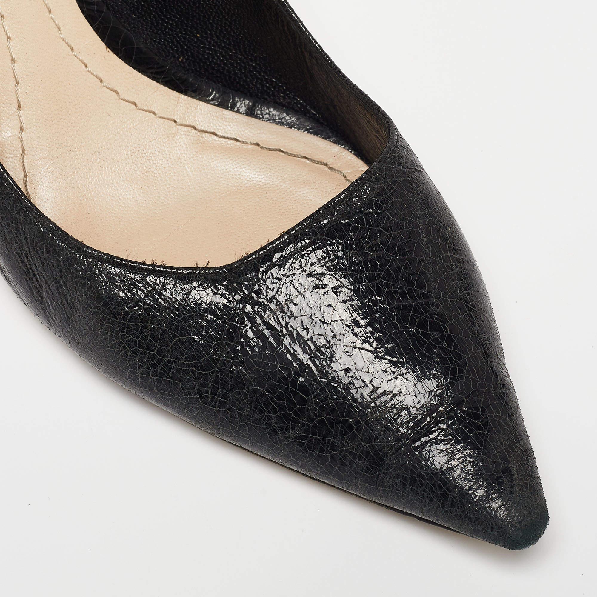 Dior Black Crackled Leather Pointed Toe Pumps Size 39 3