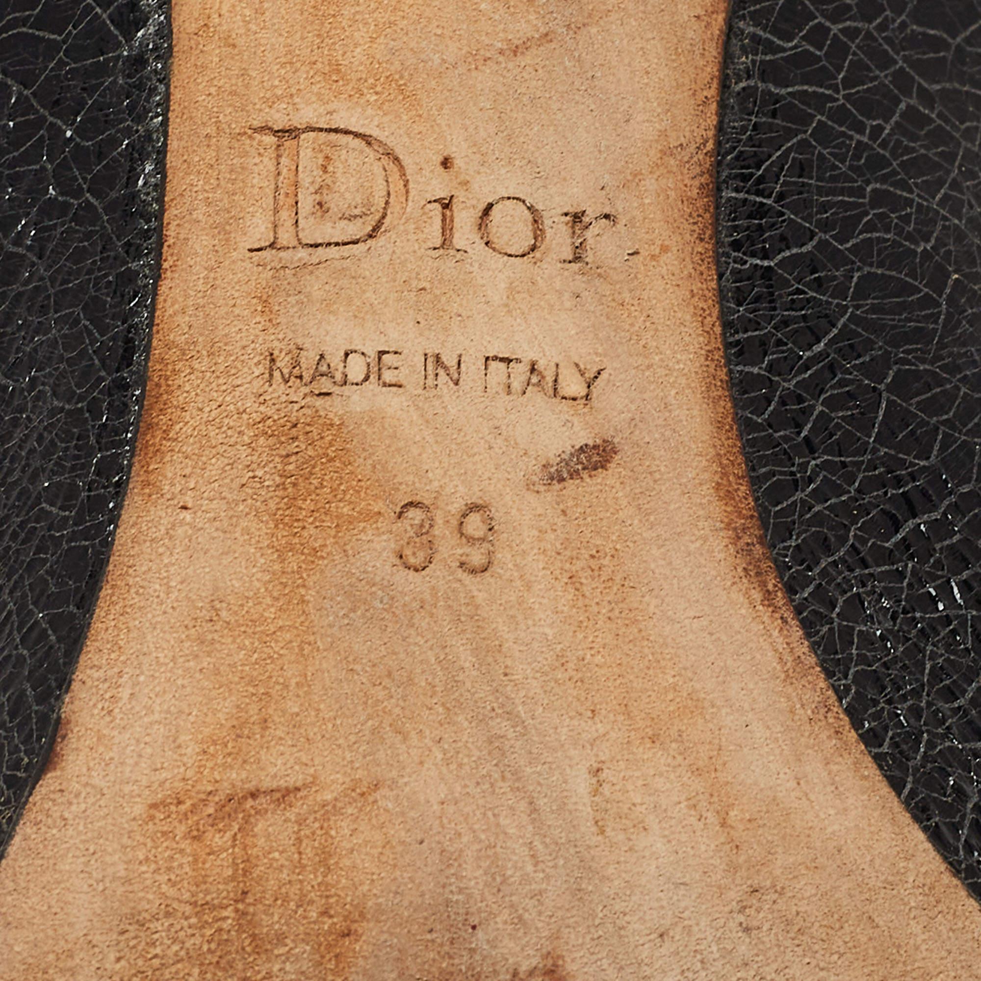 Dior Black Crackled Leather Pointed Toe Pumps Size 39 4