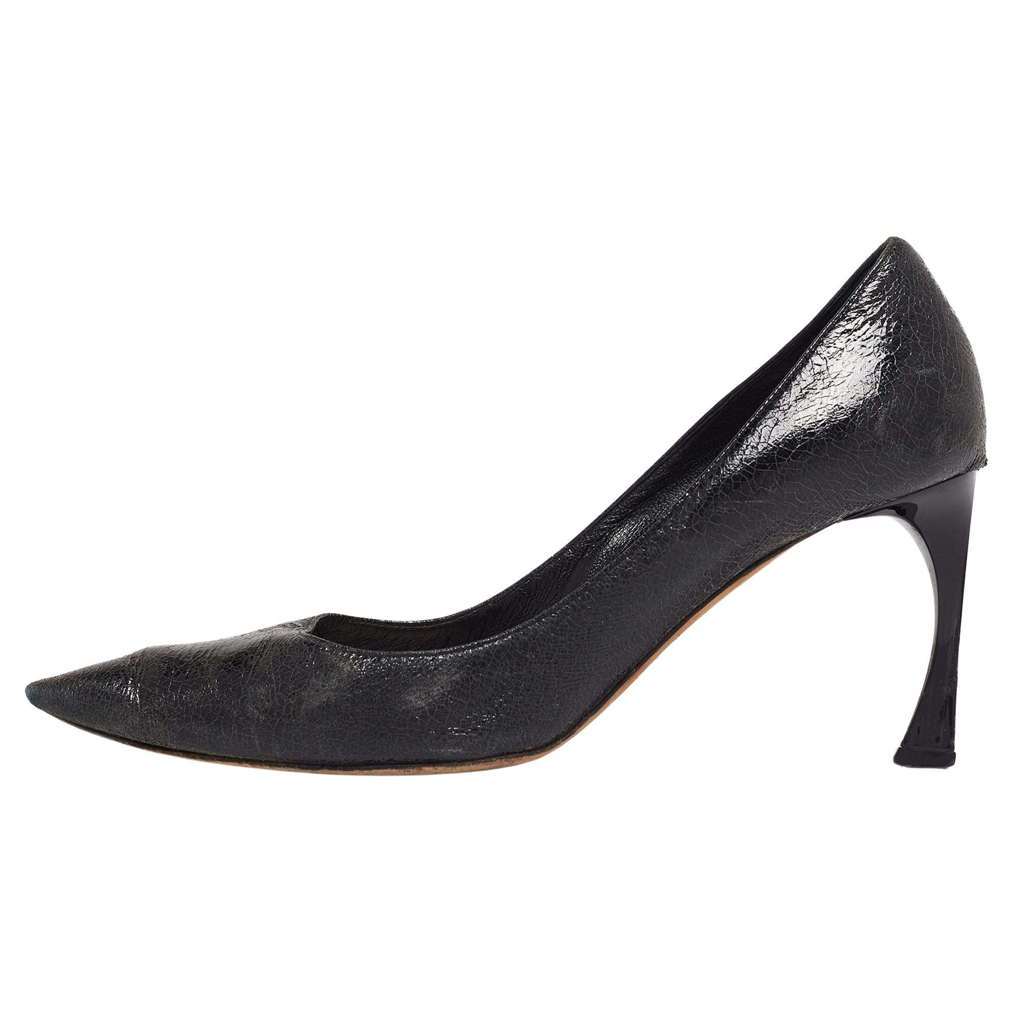 Dior Black Crackled Leather Pointed Toe Pumps Size 39