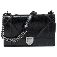 Dior Black Crackled Patent Leather Medium Diorama Shoulder Bag