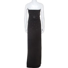 Dior Black Crepe Pleat Detail Embellished Strapless Gown M