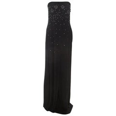 Dior Black Crepe Pleat Detail Embellished Strapless Gown M