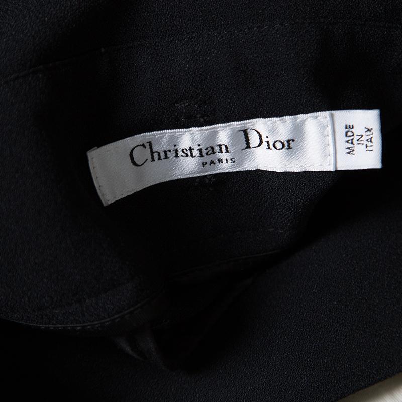 Women's Dior Black Crepe Silk Trim High Waist Fold Over Pants M