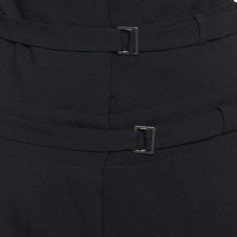 Dior Black Crepe Silk Trim High Waist Fold Over Pants M 2