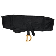 Dior Black Crinkled Leather and Stretch Band Saddle Belt 90 CM