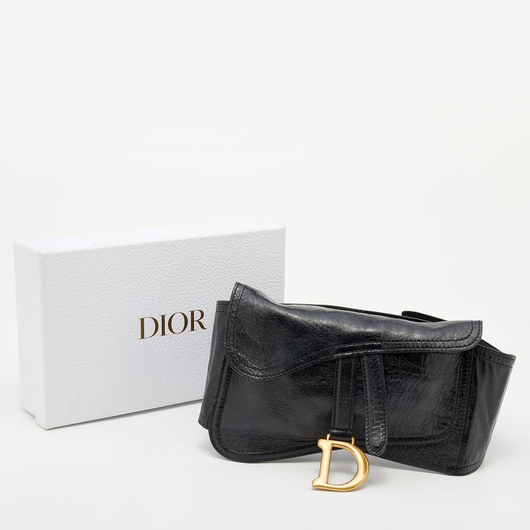 Dior Black Crinkled Leather Saddle Waist Belt Bag at 1stDibs
