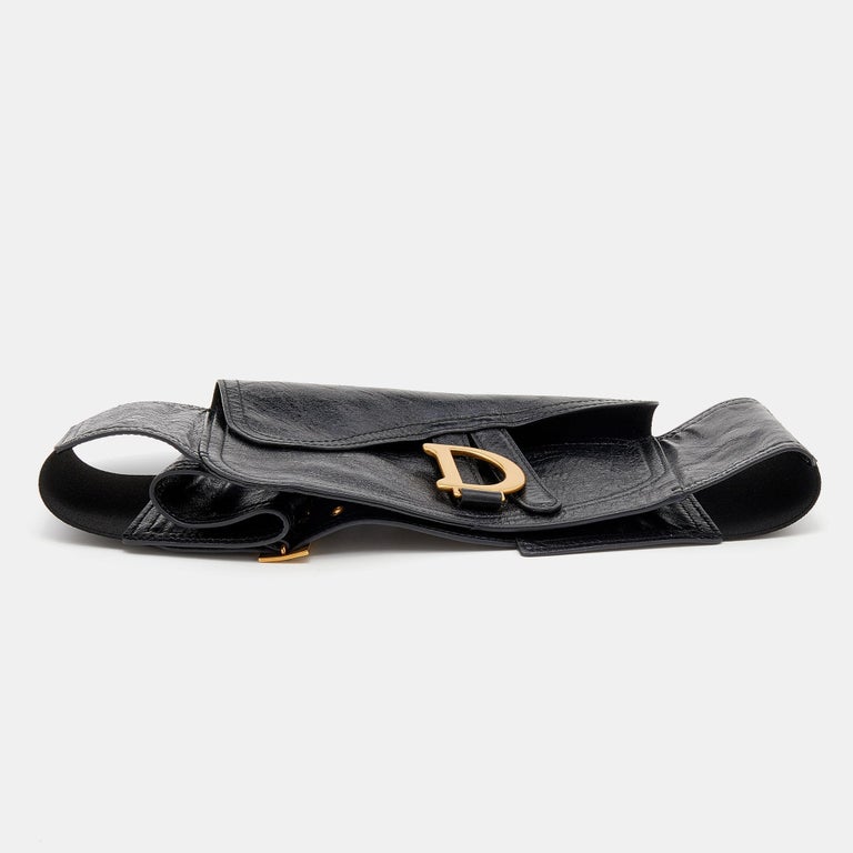 Dior Black Crinkled Leather Saddle Waist Belt Bag at 1stDibs