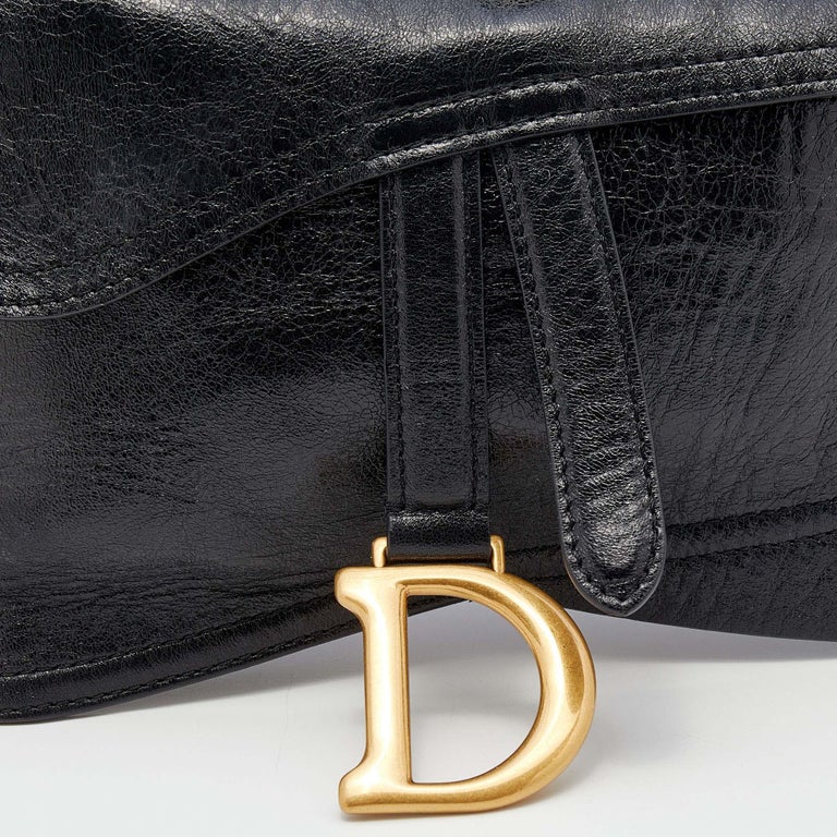 Dior Black Crinkled Leather Saddle Waist Belt Bag at 1stDibs
