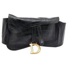 Dior Black Crinkled Leather Saddle Waist Belt Bag