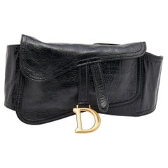 Used Dior Black Crinkled Leather Saddle Waist Belt Bag