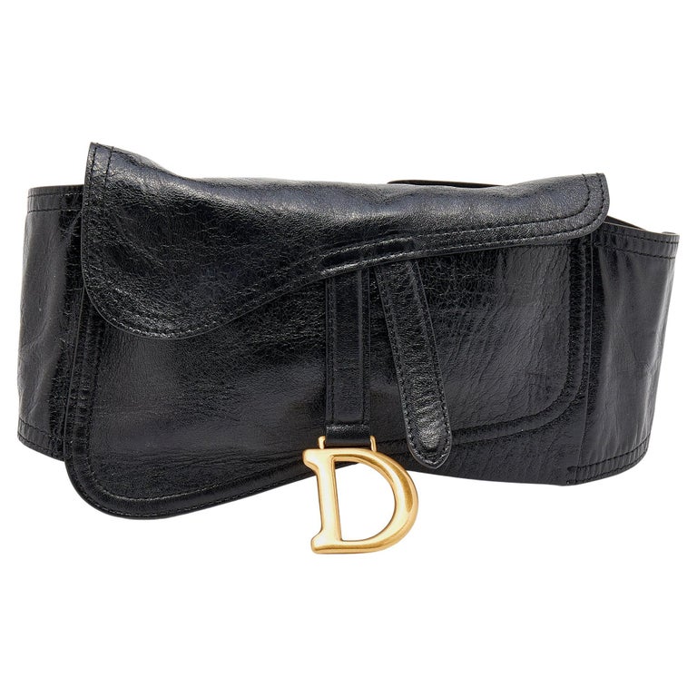 Dior Black Crinkled Leather Saddle Waist Belt Bag at 1stDibs