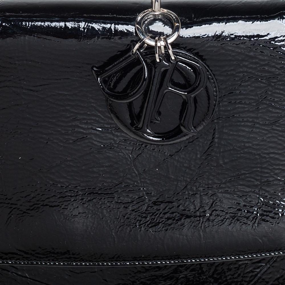 Dior Black Crinkled Patent Leather Be Dior Flap Top Handle Bag 6