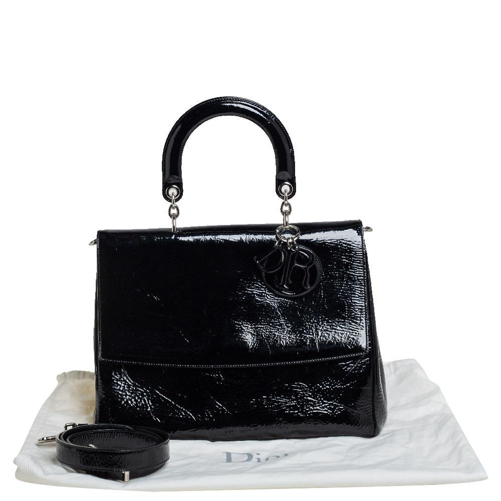 Dior Black Crinkled Patent Leather Be Dior Flap Top Handle Bag 7