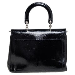 Dior Black Crinkled Patent Leather Be Dior Flap Top Handle Bag