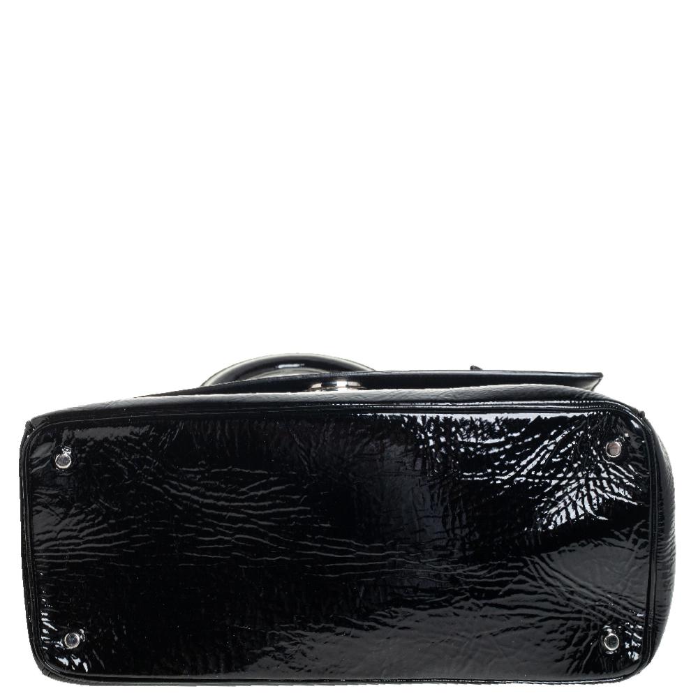 Dior Black Crinkled Patent Leather Be Dior Flap Top Handle Bag 1