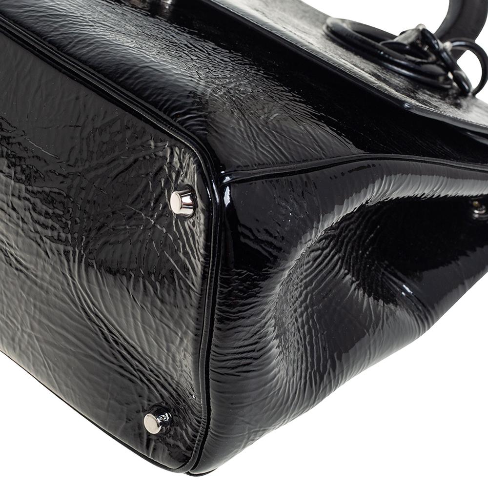 Dior Black Crinkled Patent Leather Be Dior Flap Top Handle Bag 2