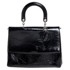 Dior Black Crinkled Patent Leather Be Dior Flap Top Handle Bag