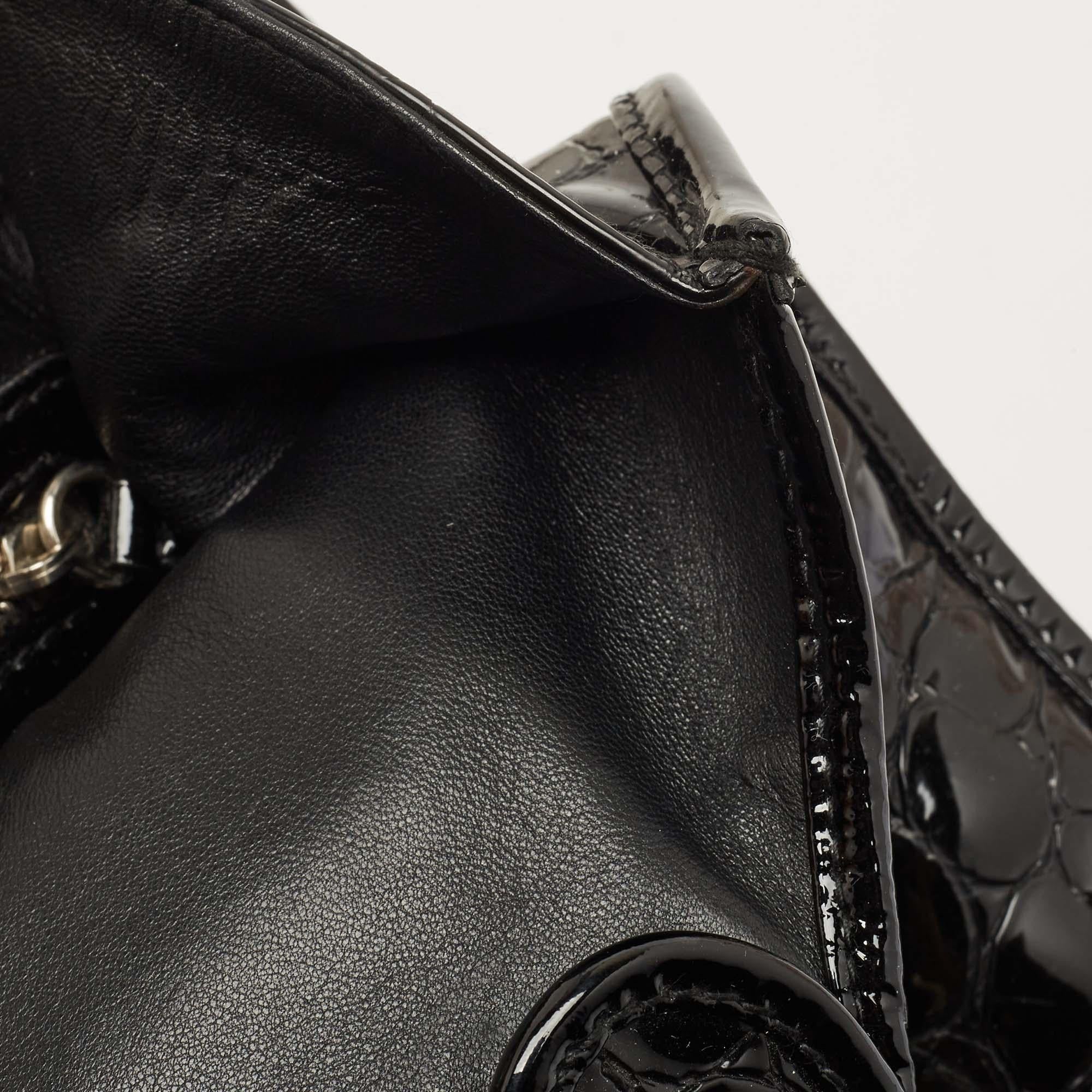 Dior Black Croc Embossed Patent Leather 61 Hobo 7