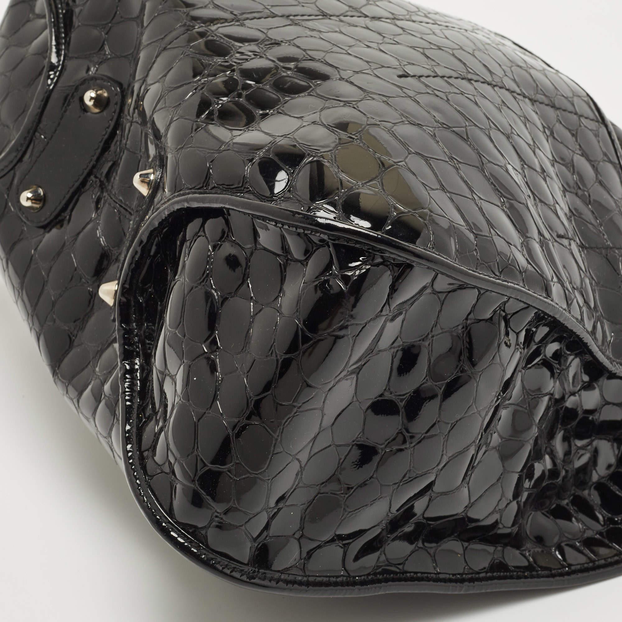 Dior Black Croc Embossed Patent Leather 61 Hobo 10
