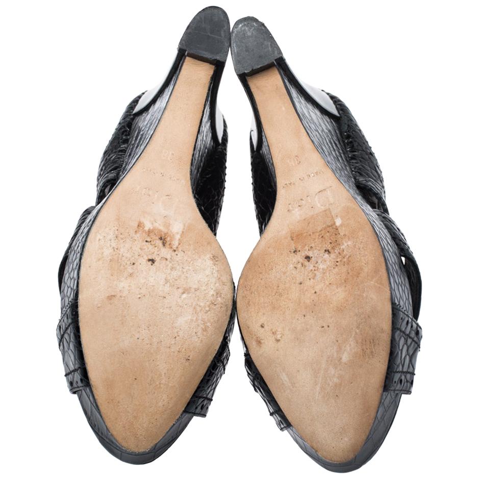 Dior Black Croc Leather Wedge Bonnie Sandals Size 38