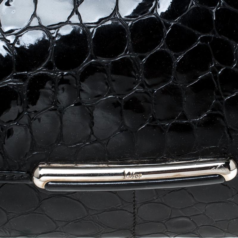 Dior Black Croc Patent Leather Oversized Wristlet Clutch 7