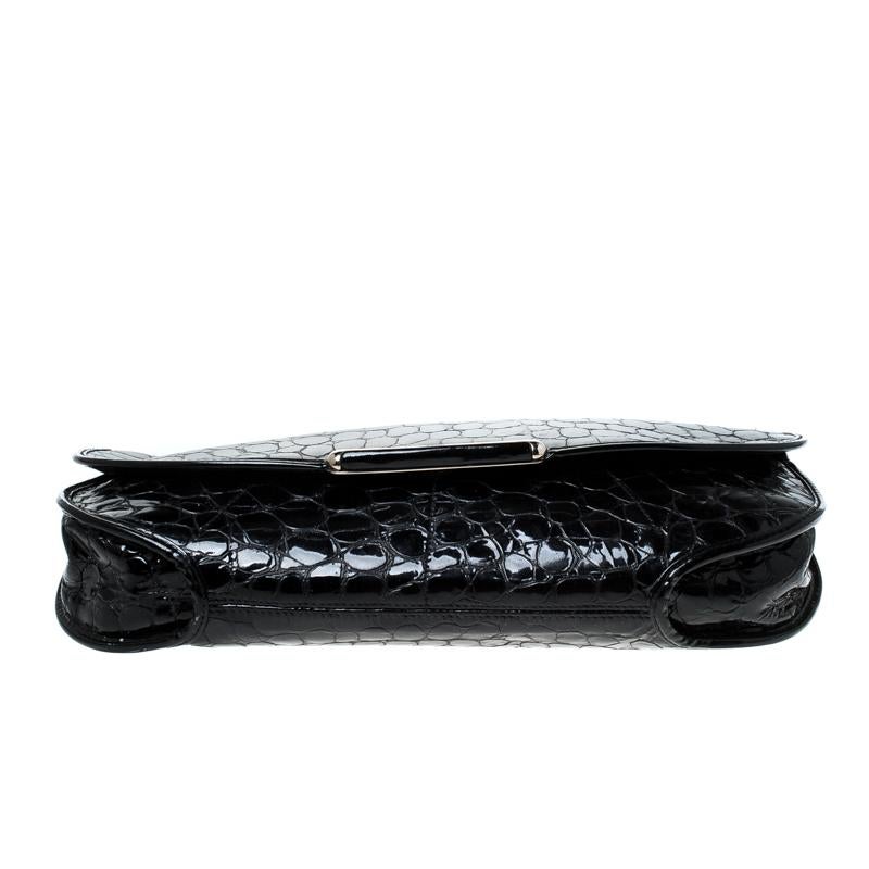 Women's Dior Black Croc Patent Leather Oversized Wristlet Clutch