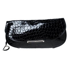 Dior Black Croc Patent Leather Oversized Wristlet Clutch