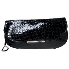 Dior Black Croc Patent Leather Oversized Wristlet Clutch