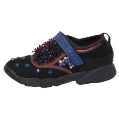Dior Black Crystal And Sequins Neoprene Slip On Sneakers Size 40.5
