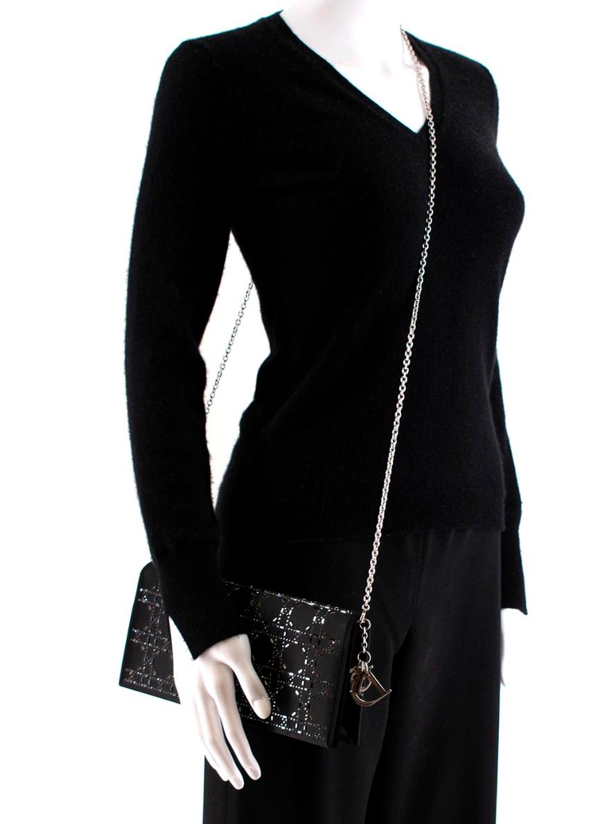 Dior Black Crystal Cannage Embellished Satin Shoulder Bag  For Sale 4